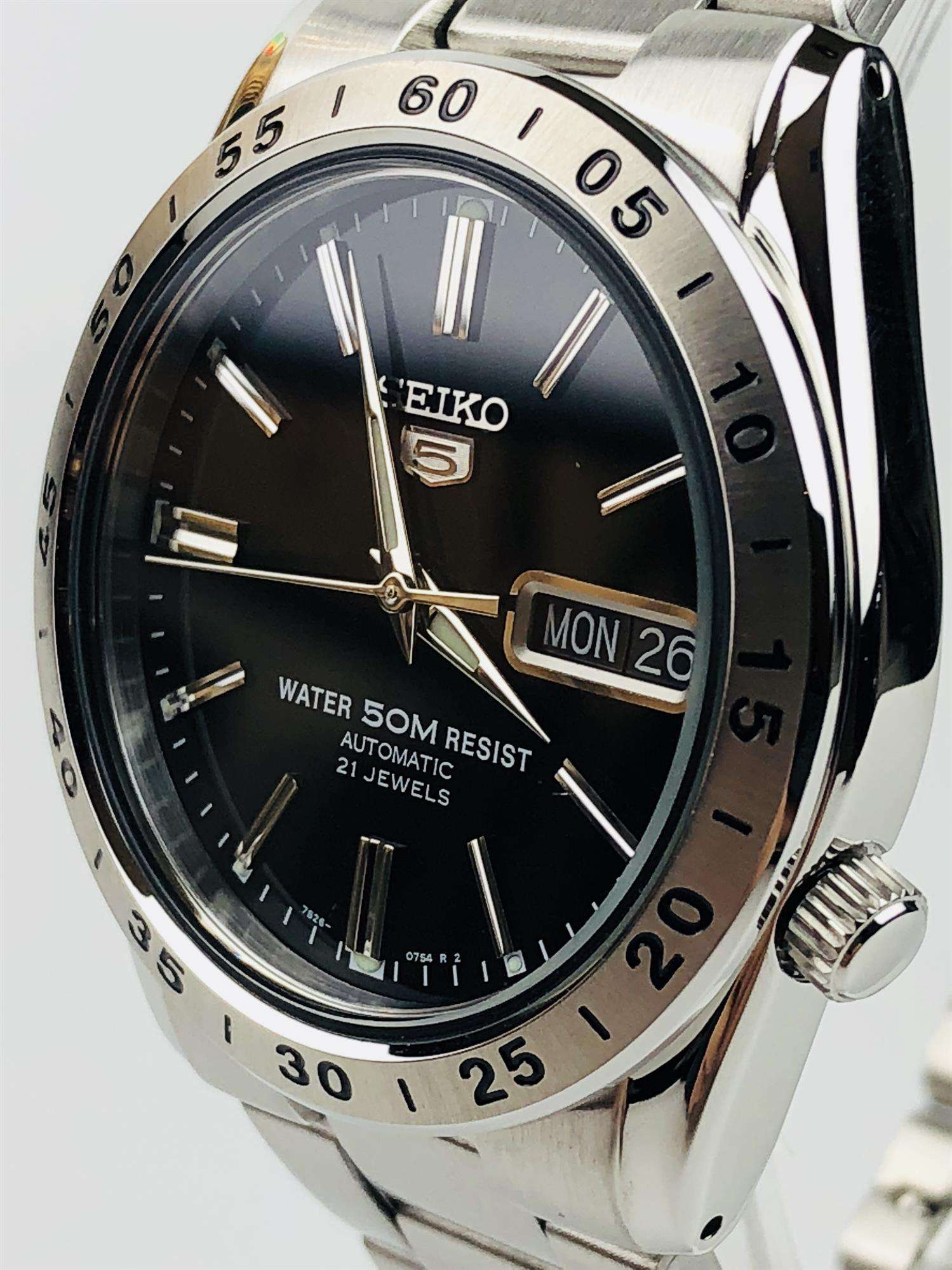 Seiko 5 Automatic Black Dial Stainless Steel Men’s Watch SNKE01K1 ...