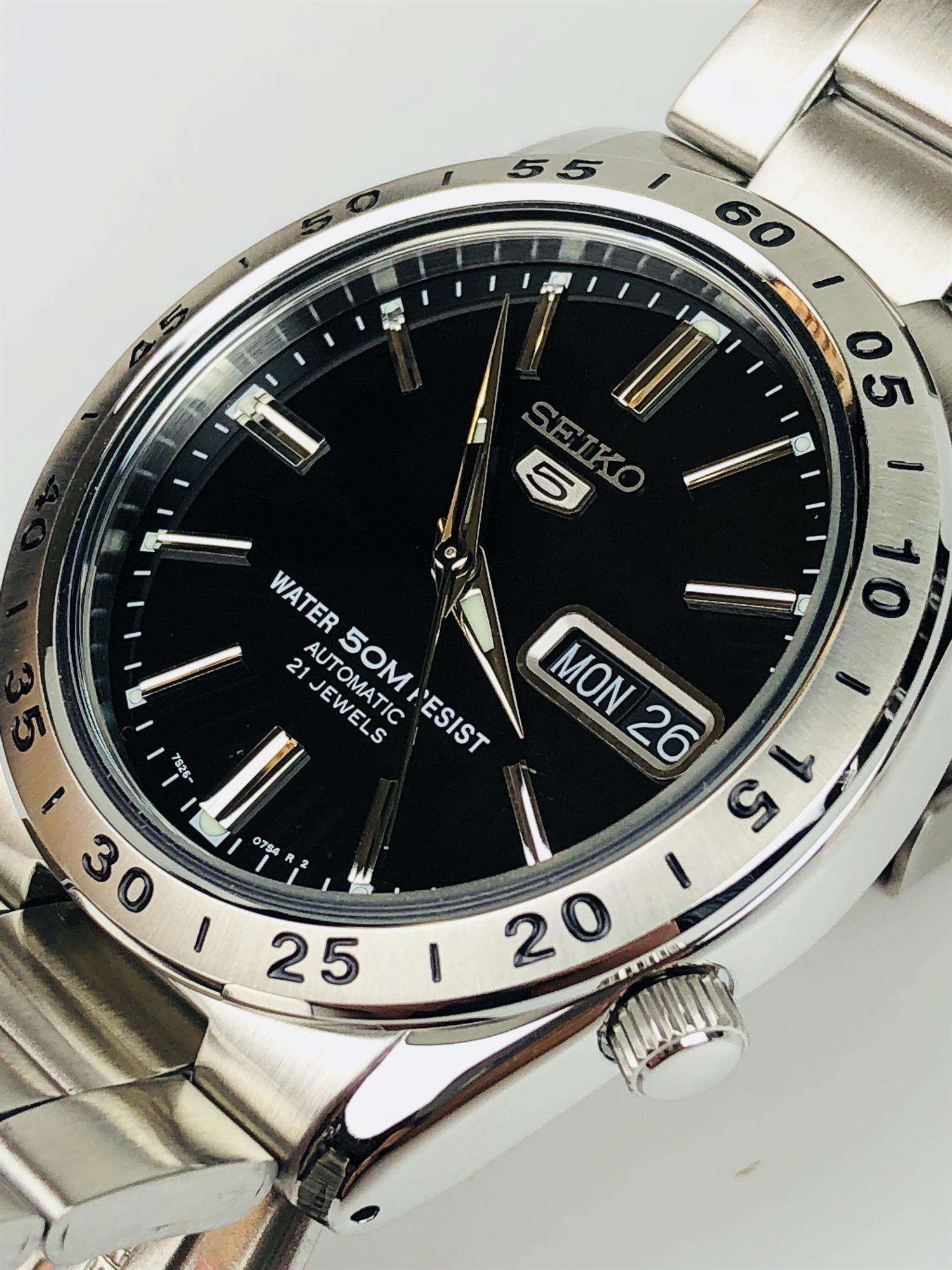Seiko 5 Automatic Black Dial Stainless Steel Men’s Watch SNKE01K1 ...