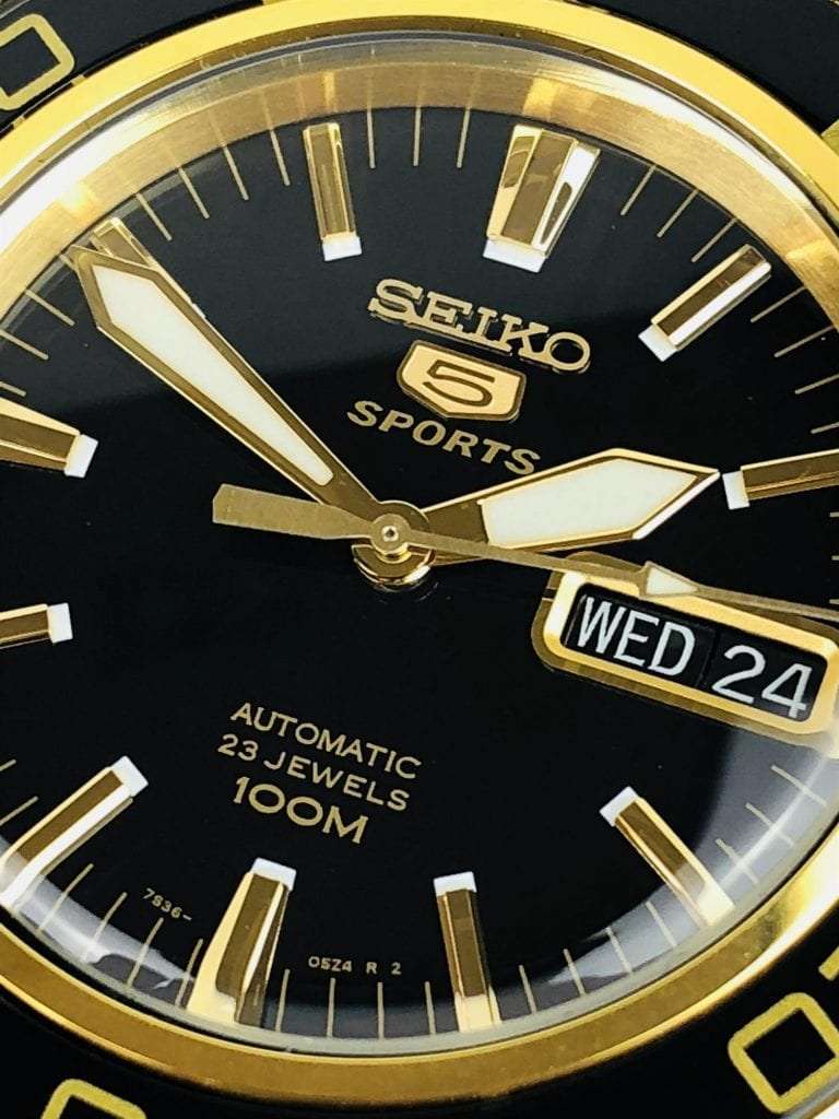 Seiko 5 Sports Automatic Black Dial Gold Stainless Steel Men’s Watch ...