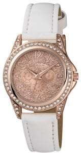 Tikkers Quartz Rose Gold PVD White Leather Strap Girls Watch
