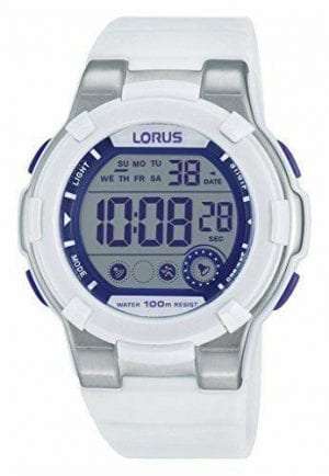 Lorus Sports White Rubber Strap Digital Men's Watch R2359KX9Lorus Sports White Rubber Strap Digital Men's Watch R2359KX9 Features a chronograph digital display that includes a Stopwatch that measures up to 23 hours, 59 minutes in 1/100 second increments. Which is (as well as the ability to record la times) fundamental to track goas and improve yourself in sport.Key Features:Time/Calendar display including hour, minute, second, month, date, & day. Displays as purple digits12/24 hour format. Daily alarm. Second time zoneStopwatch measures up to 23 hours, 59 minutes in 1/100 second incrementsLap time measurement is availableElectro-luminescent backlightWater Resistant to 100mTough plastic case with stainless steel back. Stainless steel buckle100m Water ResistantThe Brand: LorusFirst launched in Europe in 1982, Lorus watches have proven to be an excellent compliment to the hugely popular Pulsar and Seiko brands. Furthermore, that made Lorus’ timepieces so instantly sought after was their stunning combination of affordability and advanced watchmaking expertise. Also, borrowing from the huge leaps made by its parent company, Seiko, Lorus now offers a watch to suit all tastes, with this being expertly complimented by solar, digital, duo-display, and alarm-chronograph complications.If you have any questions please click hereClick here to join our facebook and Instagram!