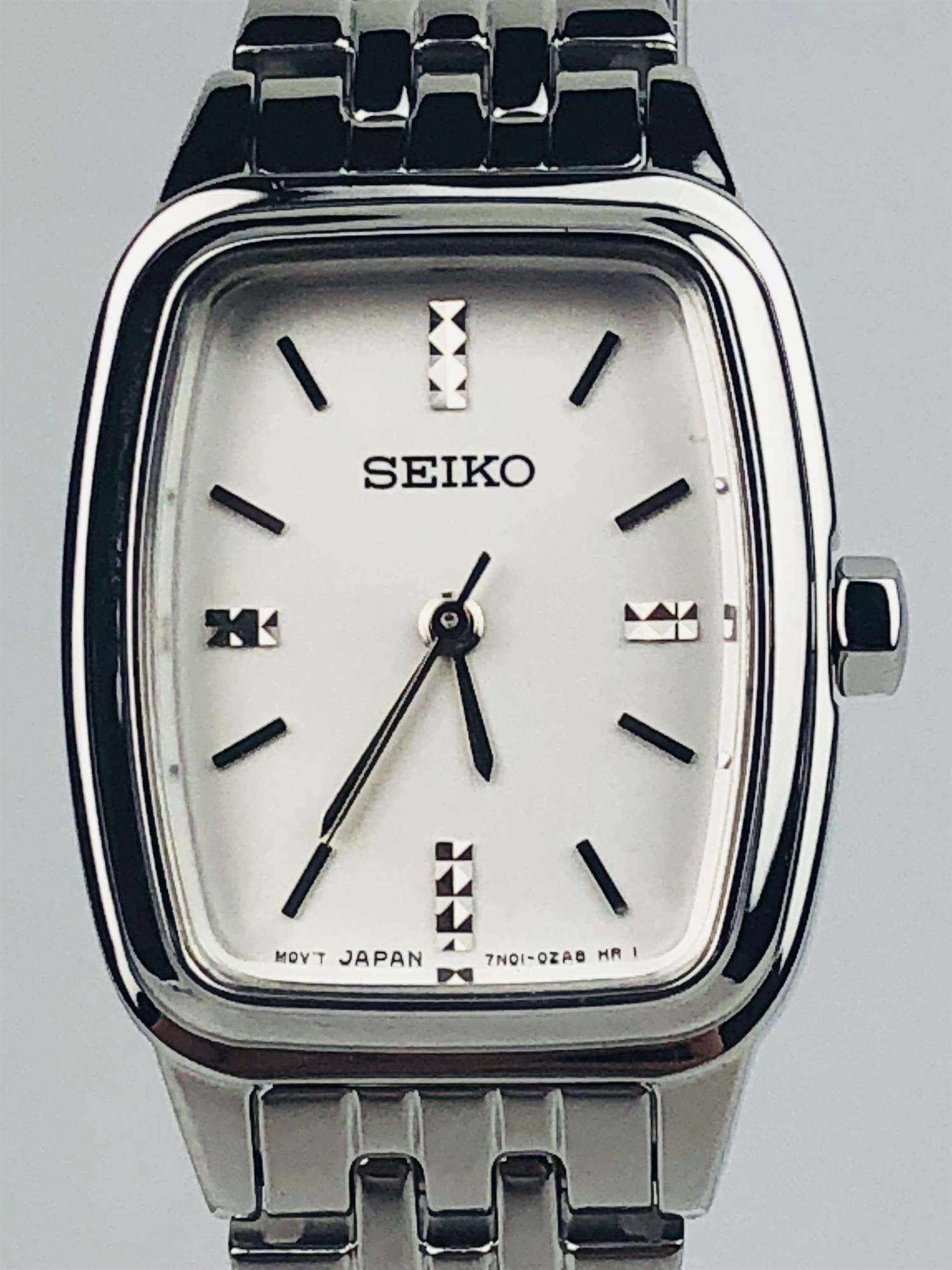 Seiko Tonneau Silver Stainless Steel Case Silver Stainless Steel Strap  Ladies Watch SRZ469P1