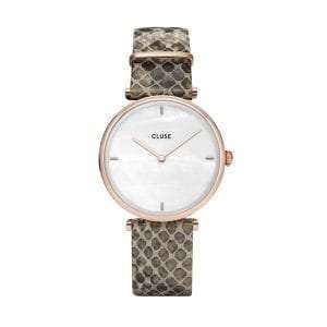 CLUSE Triomphe Rose Gold PVD Case Snakeskin Leather Strap Ladies Watch CW0101208007