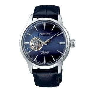 Seiko Presage Cocktail Time Blue Moon Automatic Open Heart Leather Strap Ladies Watch SSA785J1
