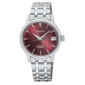 Seiko Presage Cocktail Time Kir Royale Automatic Red Dial Silver Stainless Steel Ladies Watch SRP853J1 RRP £349