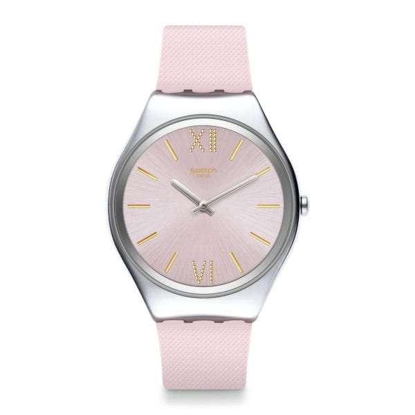 Swatch Skin Lavanda Quartz Pink Dial Silicone Strap Ladies Watch SYXS124 RRP £124