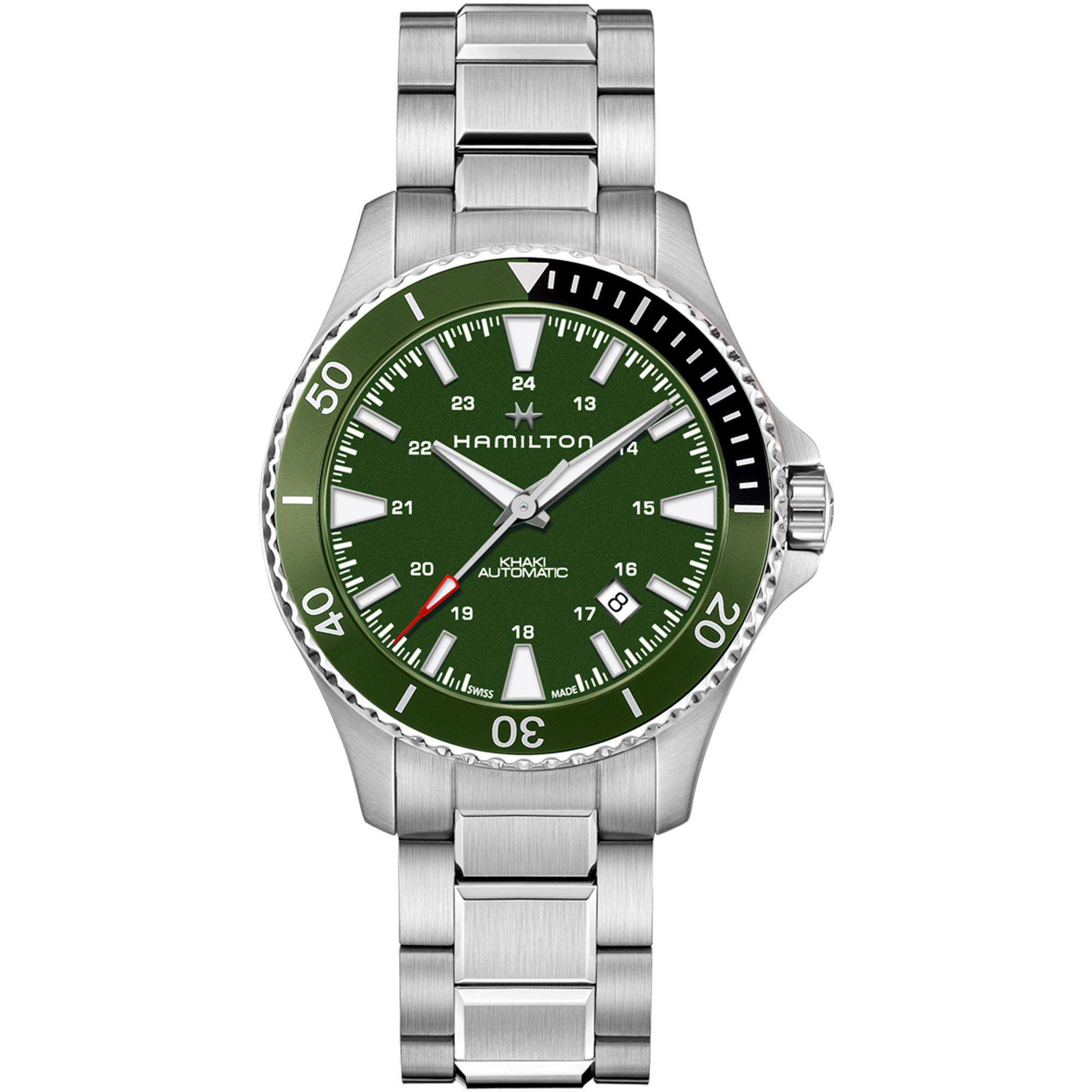 Hamilton Khaki Navy Scuba Automatic Green Dial Silver Stainless Steel Bracelet Men's Watch H82375161 RRP £695