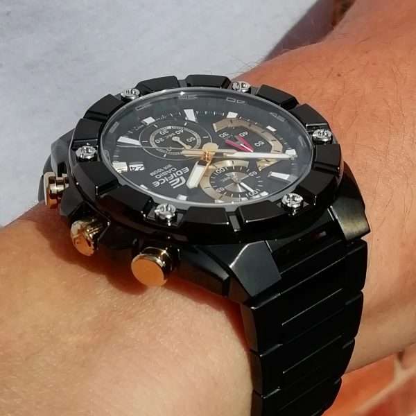 Casio Edifice Quartz Black Dial IP Plated Steel Oyster Bracelet Chronograph Men's Watch EFR-569DC-1AVUEF RRP £350