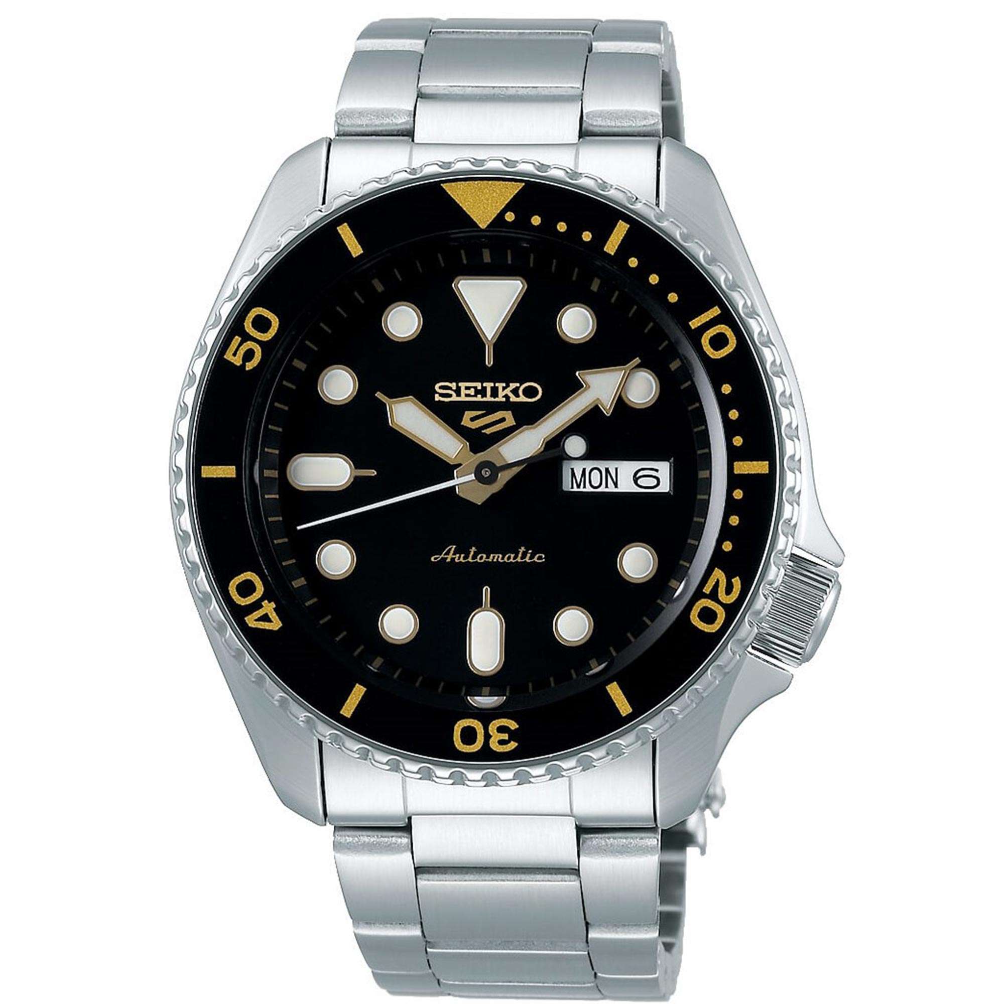 Seiko 5 Sports Black Dial Silver Stainless Steel Bracelet Automatic Men's Watch SRPD57K1