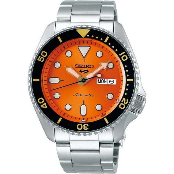Seiko 5 Sports Orange Dial Silver Stainless Steel Bracelet Automatic Men's Watch SRPD59K1