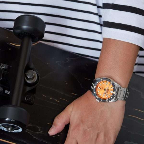 Seiko 5 Sports Orange Dial Silver Stainless Steel Bracelet Automatic Men's Watch SRPD59K1