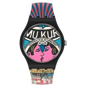Swatch MoMA Quartz The City And Design, The Wonders Of Life Silicone Strap Ladies Watch SUOZ334
