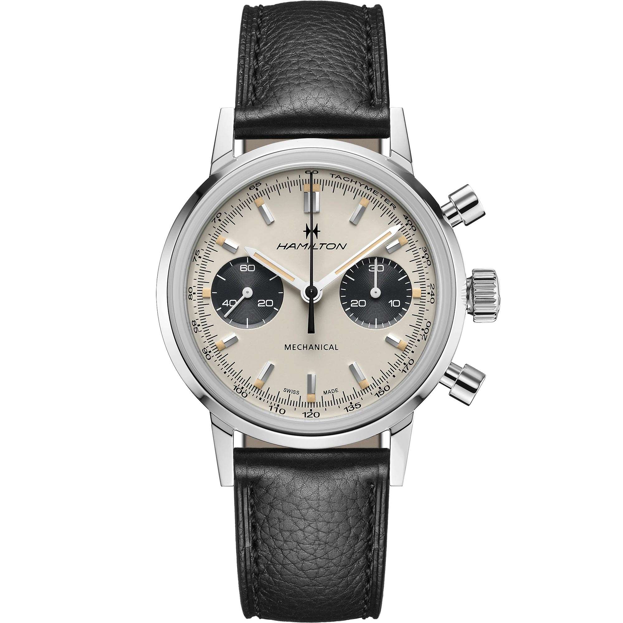 Hamilton American Classic Intra-Matic Chronograph H Mechanical White Dial Black Leather Strap Men's Watch H38429710