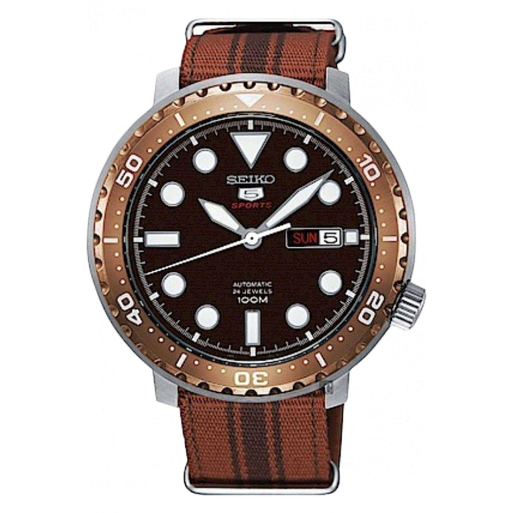 Seiko 5 Sports Bottle Cap ?Root Beer? Automatic Brown Dial Brown Nylon  Strap Men?s Watch SRPC68K1 - WatchNation