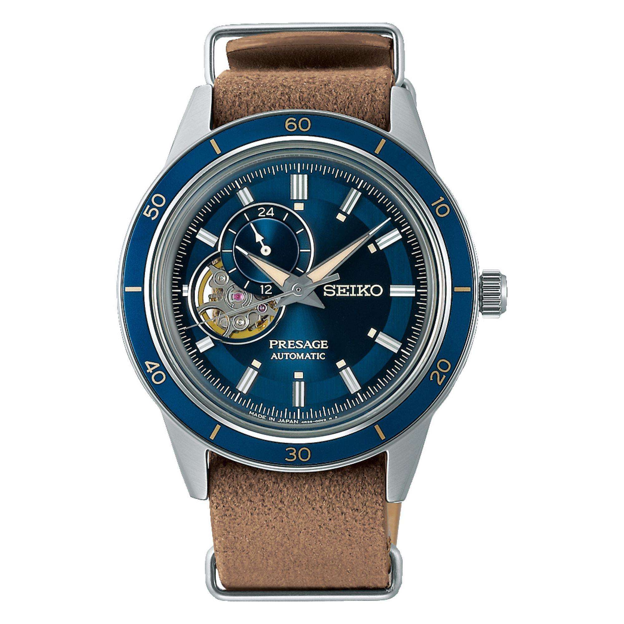 Seiko Presage Style 60s Automatic Blue Dial Beige Leather Strap Men's Watch  SSA453J1 - WatchNation