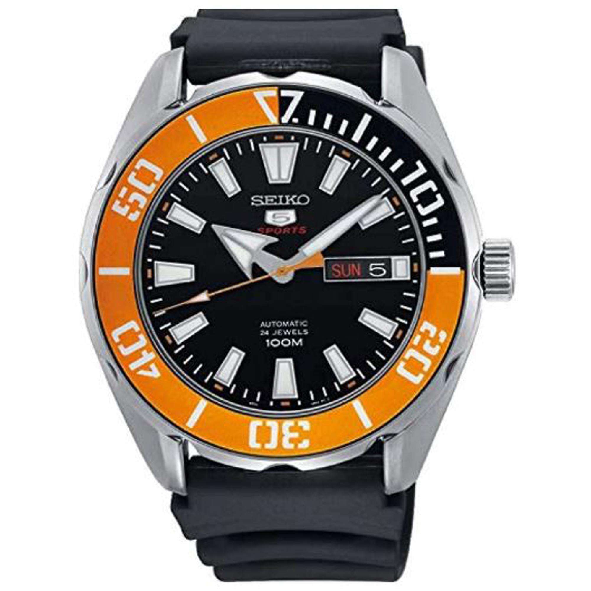 Seiko 5 Sports Black Silicone Strap Orange Bezel Automatic Mens Watch  SRPC59K1 - WatchNation