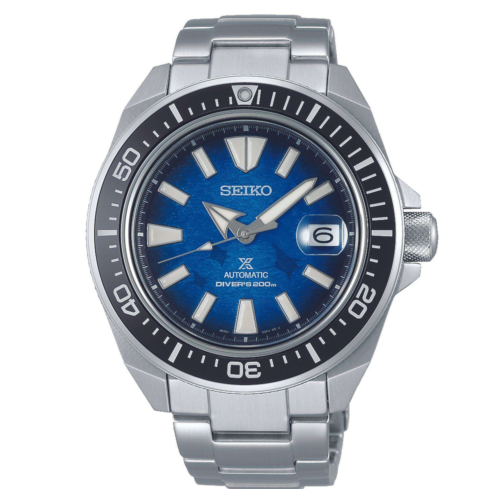 Seiko Prospex Save The Ocean 'Manta' 'King Samurai' Automatic Blue Dial  Stainless Steel Bracelet Mens Watch SRPE33K1 - WatchNation
