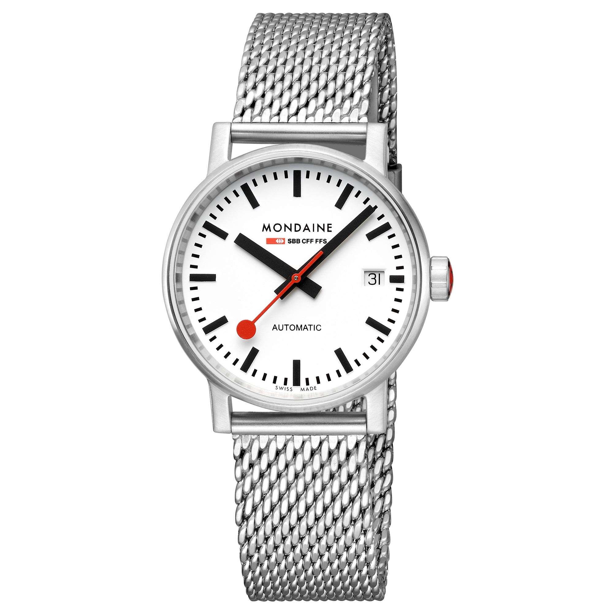 Mondaine Evo 2 Automatic White Dial Stainless Steel Bracelet Ladies Watch MSE.35610.SM