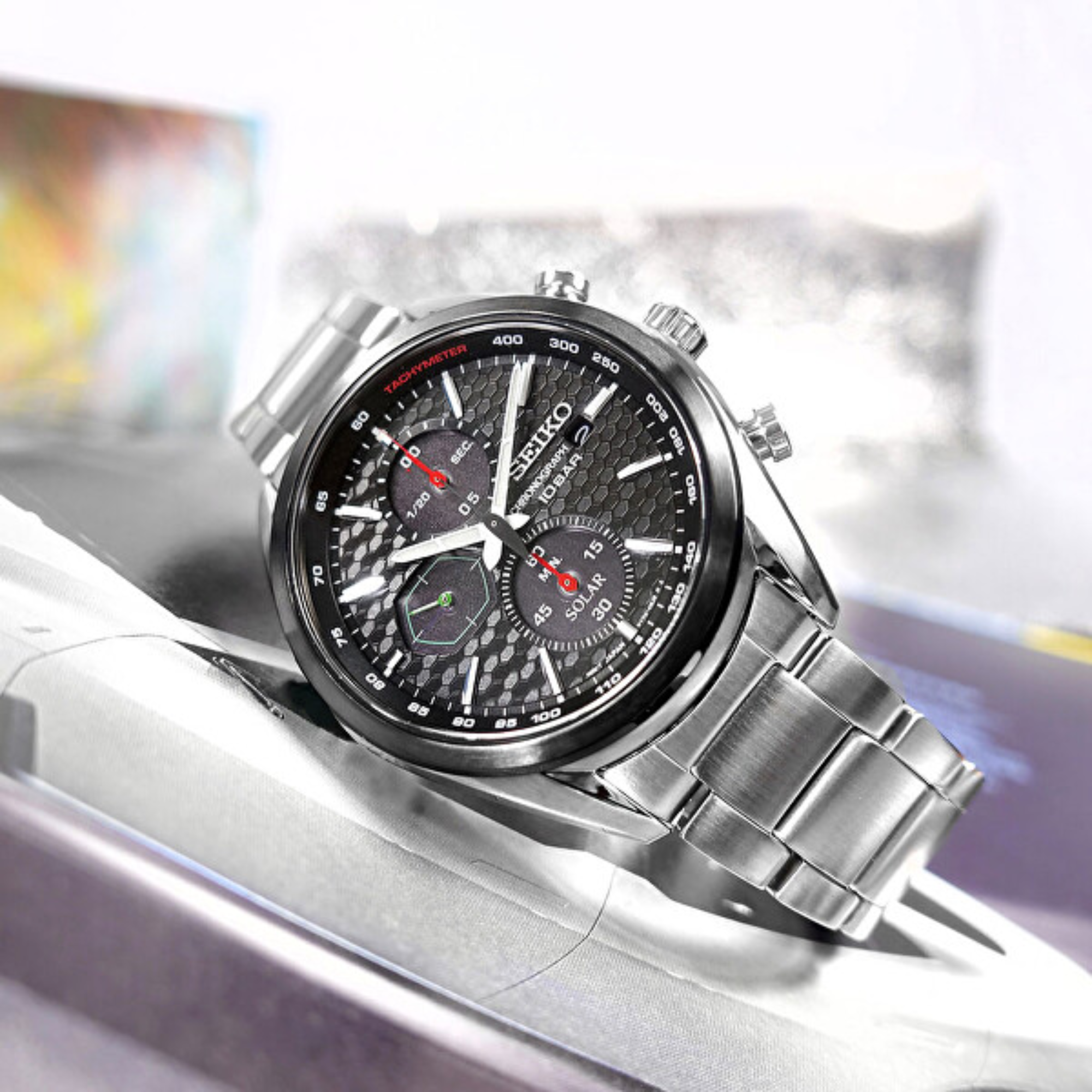 Lieferung zu einem supergünstigen Preis! Seiko Conceptual Solar Watch Mens WatchNation Black Quartz Chronograph Dial Bracelet Steel SSC803P1 