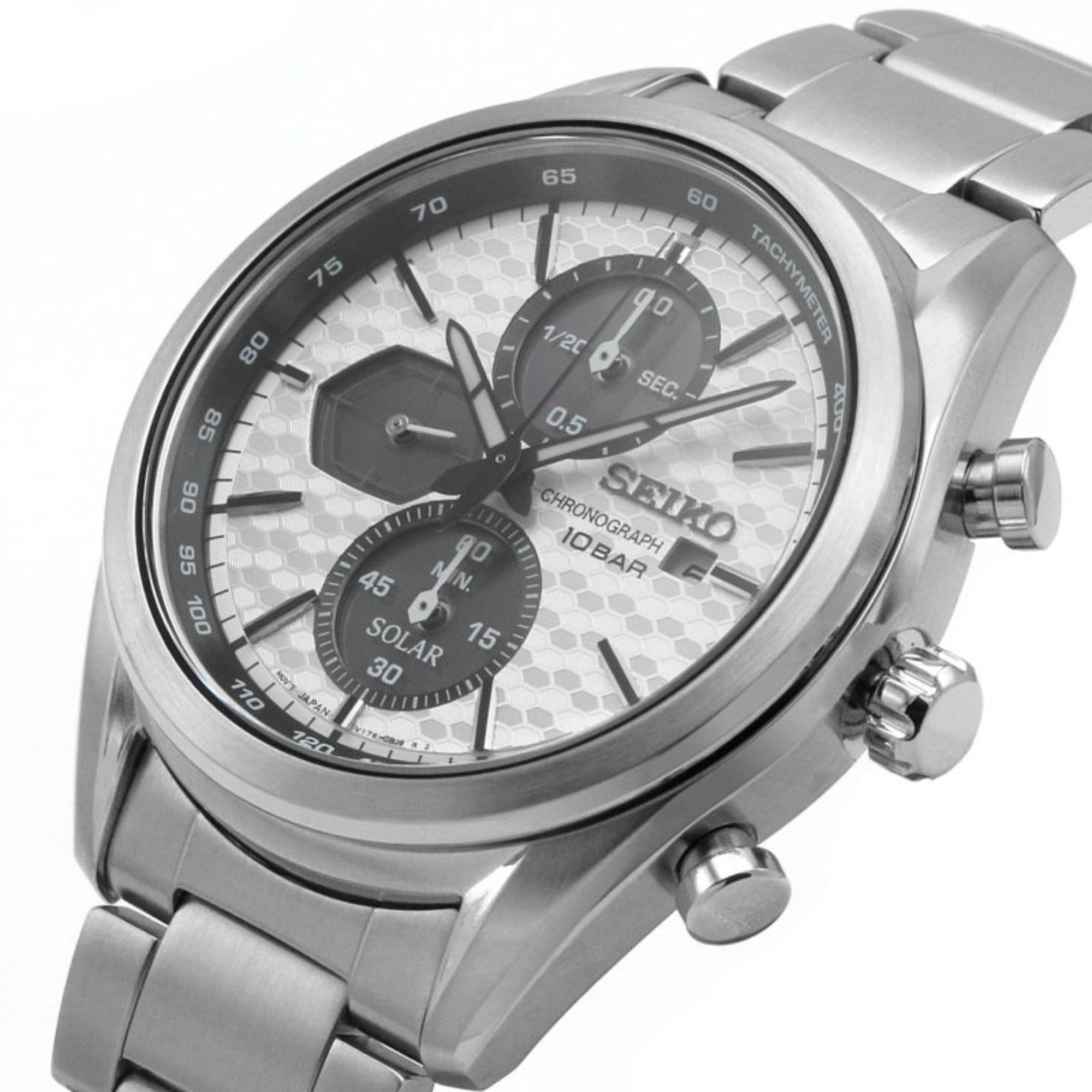 Quartz Bracelet Conceptual Dial Men\'s Chronograph Seiko White/Silver SSC769P1 WatchNation - Solar Steel Watch