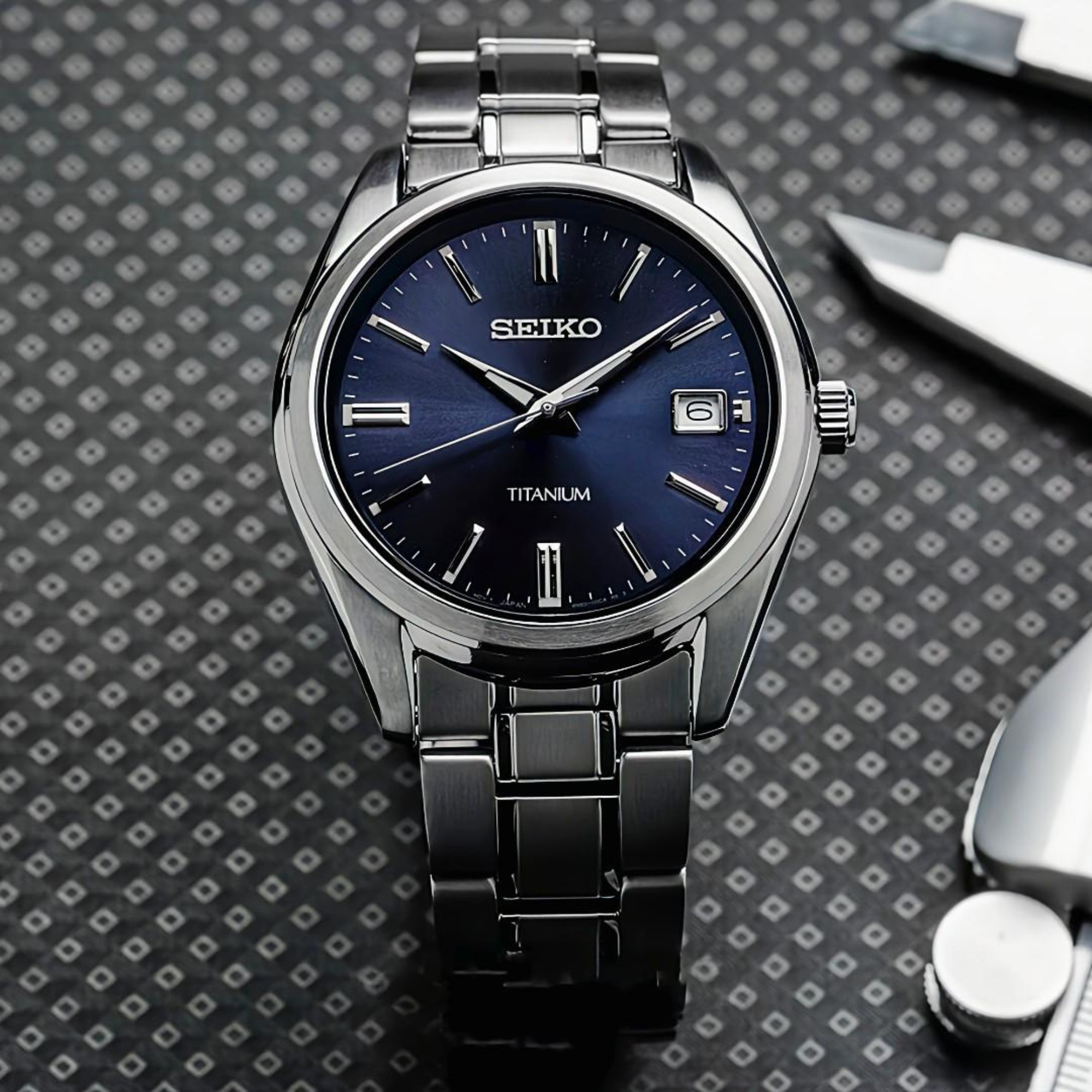 Seiko Conceptual Quartz Blue Sunburst Dial Men\'s Watch Titanium Bracelet  SUR373P1 - WatchNation