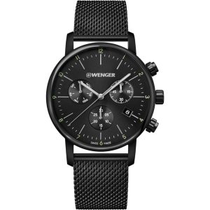 Wenger Urban Classic Chronograph Quartz Black Dial Brown Leather Strap Men s Watch 01.1743.115 WatchNation